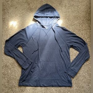 Public Opinion Solid Heather Blue Thin Long Sleeve Hoodie Shirt Front Pocket